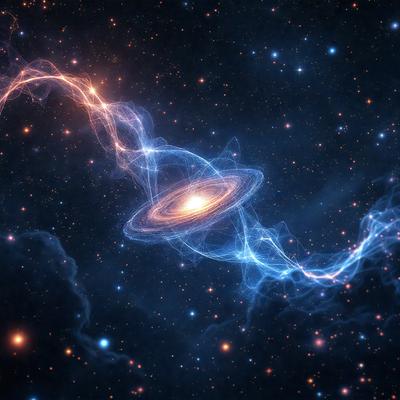 The primary subject of the image is a blue spiral galaxy, which is the main object, scene, or focus of the image. The galaxy is set against a dark, star-filled sky, creating a sense of depth and space. The visual style of the image is a combination of photo and digital art, as it captures the beauty of the galaxy in a unique and artistic manner. The colors and mood of the image are predominantly blue, with the galaxy's spiral shape and the star-